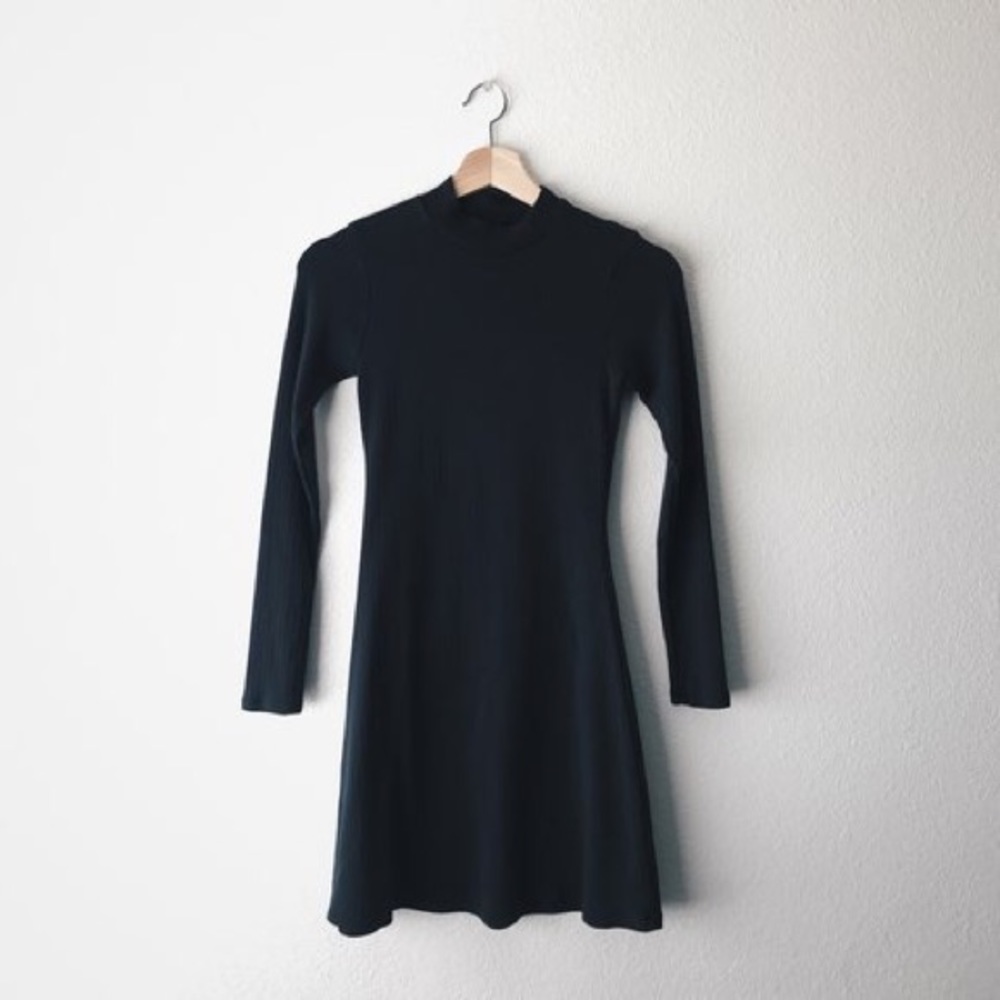 AMERICAN APPAREL RIBBED HIGH NECK SKATER DRESS